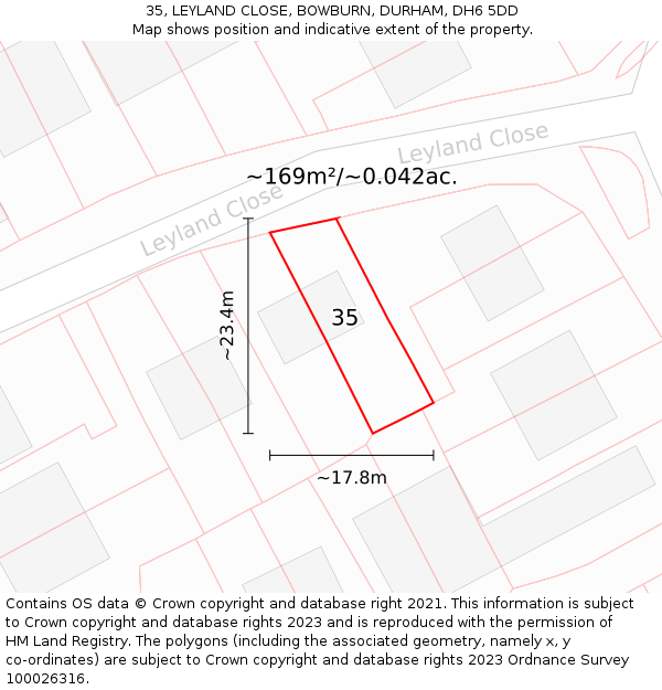35, LEYLAND CLOSE, BOWBURN, DURHAM, DH6 5DD: Plot and title map