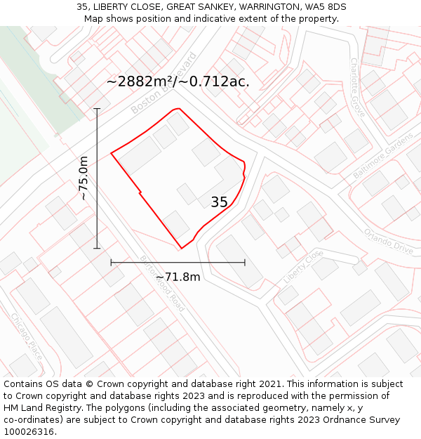 35, LIBERTY CLOSE, GREAT SANKEY, WARRINGTON, WA5 8DS: Plot and title map