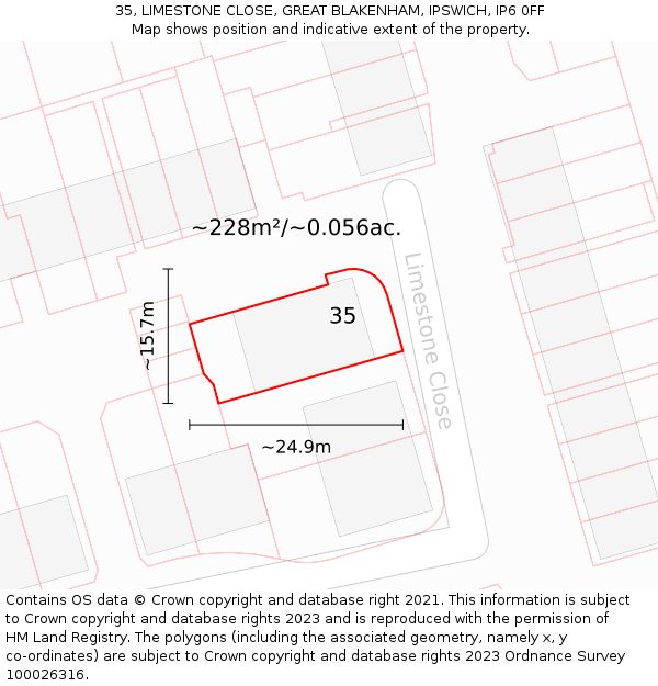 35, LIMESTONE CLOSE, GREAT BLAKENHAM, IPSWICH, IP6 0FF: Plot and title map