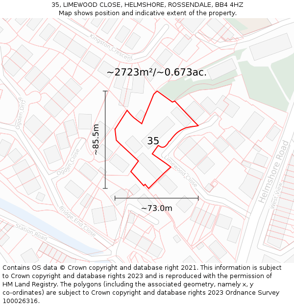 35, LIMEWOOD CLOSE, HELMSHORE, ROSSENDALE, BB4 4HZ: Plot and title map