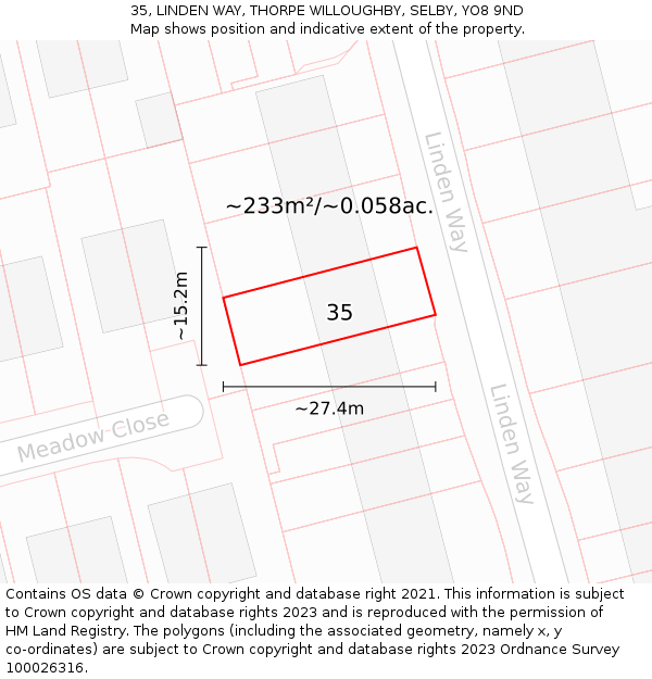 35, LINDEN WAY, THORPE WILLOUGHBY, SELBY, YO8 9ND: Plot and title map