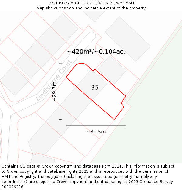 35, LINDISFARNE COURT, WIDNES, WA8 5AH: Plot and title map