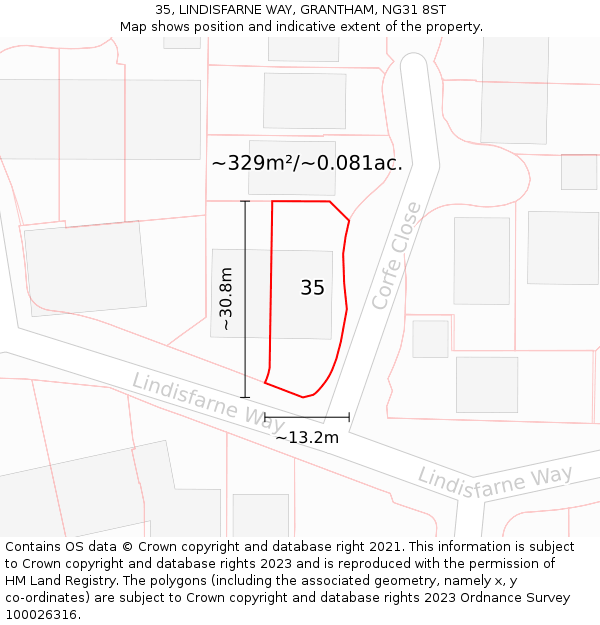 35, LINDISFARNE WAY, GRANTHAM, NG31 8ST: Plot and title map
