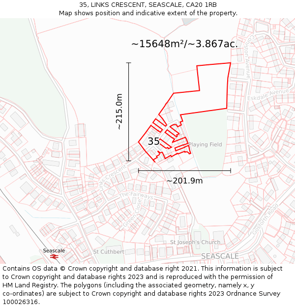 35, LINKS CRESCENT, SEASCALE, CA20 1RB: Plot and title map
