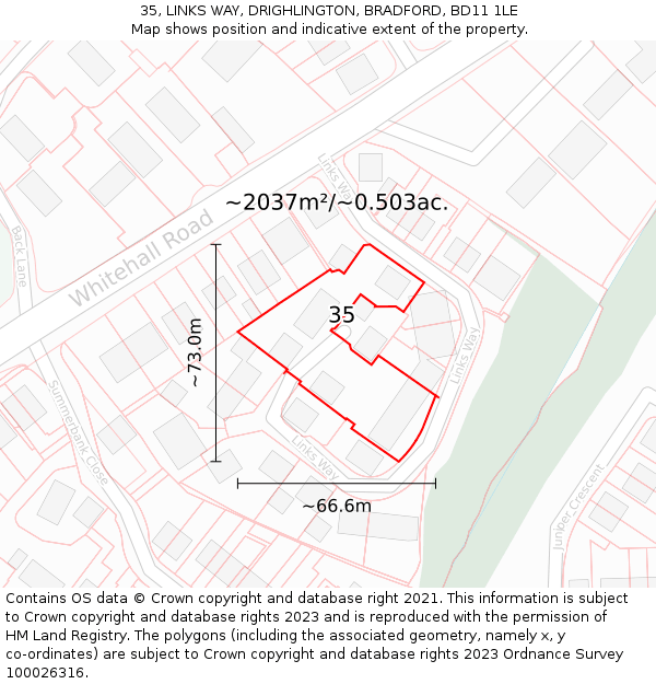 35, LINKS WAY, DRIGHLINGTON, BRADFORD, BD11 1LE: Plot and title map