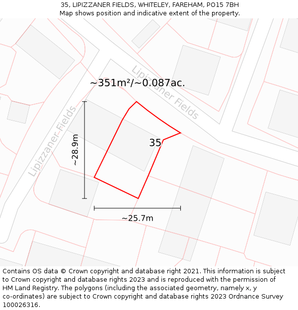 35, LIPIZZANER FIELDS, WHITELEY, FAREHAM, PO15 7BH: Plot and title map