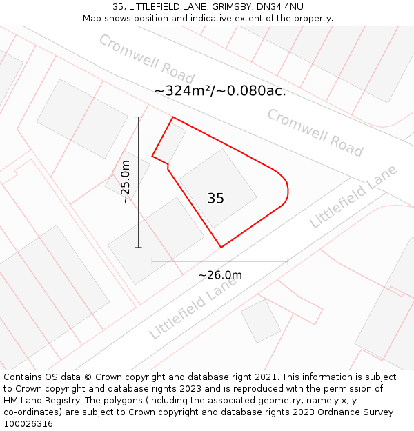 35, LITTLEFIELD LANE, GRIMSBY, DN34 4NU: Plot and title map