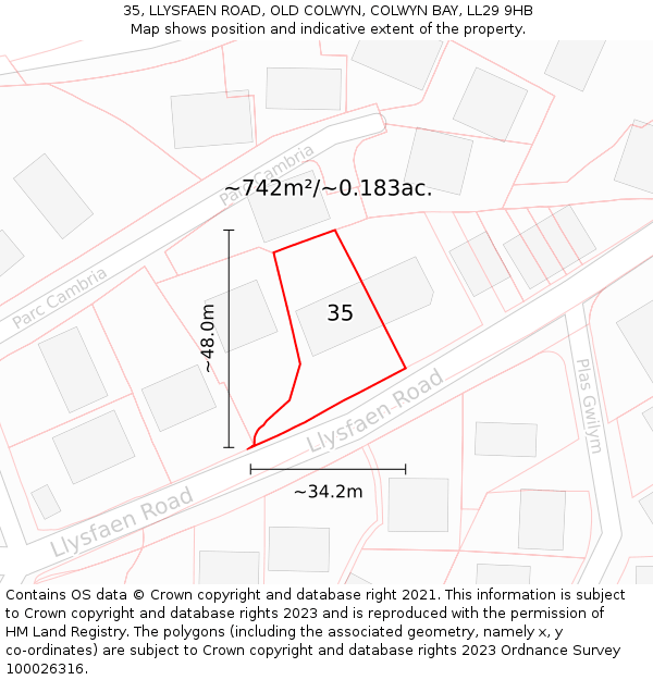 35, LLYSFAEN ROAD, OLD COLWYN, COLWYN BAY, LL29 9HB: Plot and title map