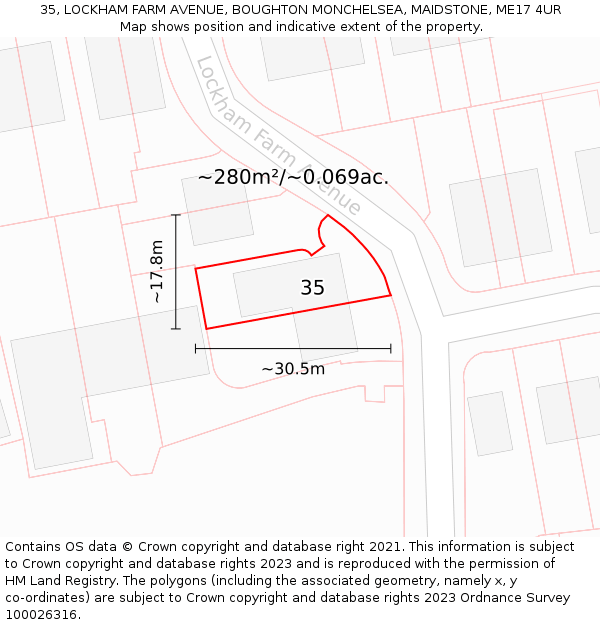 35, LOCKHAM FARM AVENUE, BOUGHTON MONCHELSEA, MAIDSTONE, ME17 4UR: Plot and title map