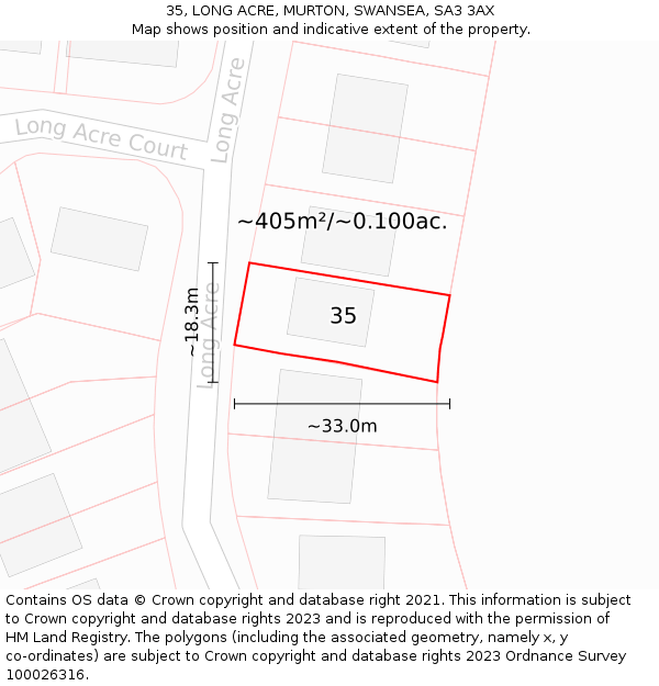 35, LONG ACRE, MURTON, SWANSEA, SA3 3AX: Plot and title map