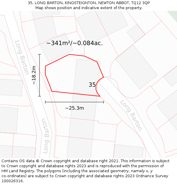 35, LONG BARTON, KINGSTEIGNTON, NEWTON ABBOT, TQ12 3QP: Plot and title map