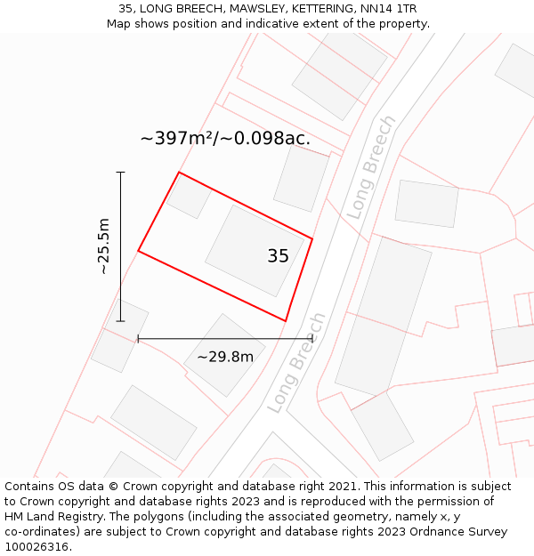 35, LONG BREECH, MAWSLEY, KETTERING, NN14 1TR: Plot and title map
