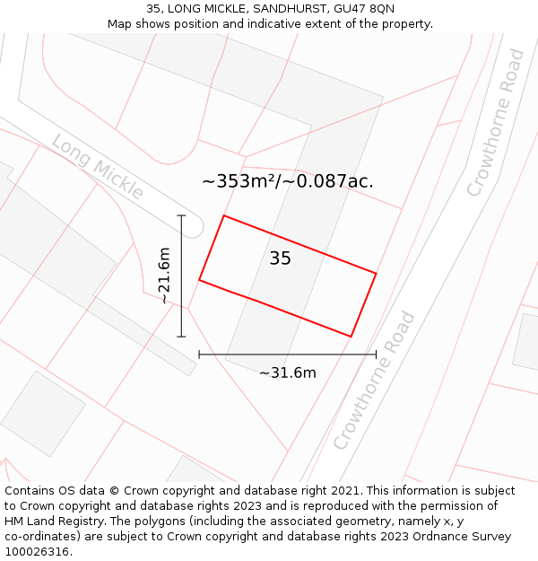 35, LONG MICKLE, SANDHURST, GU47 8QN: Plot and title map