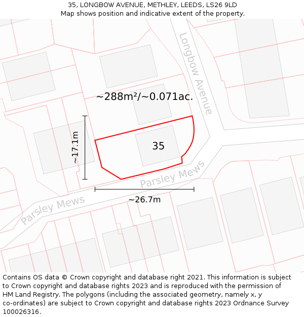 35, LONGBOW AVENUE, METHLEY, LEEDS, LS26 9LD: Plot and title map