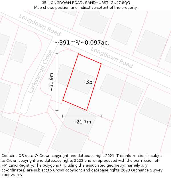 35, LONGDOWN ROAD, SANDHURST, GU47 8QG: Plot and title map