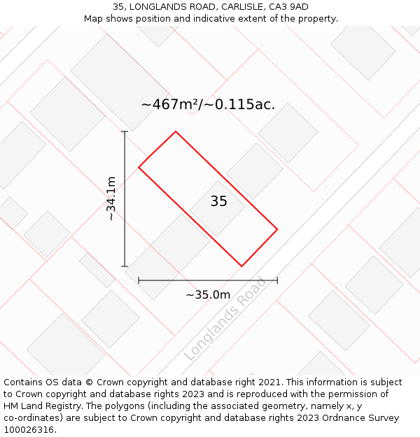 35, LONGLANDS ROAD, CARLISLE, CA3 9AD: Plot and title map