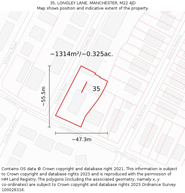 35, LONGLEY LANE, MANCHESTER, M22 4JD: Plot and title map