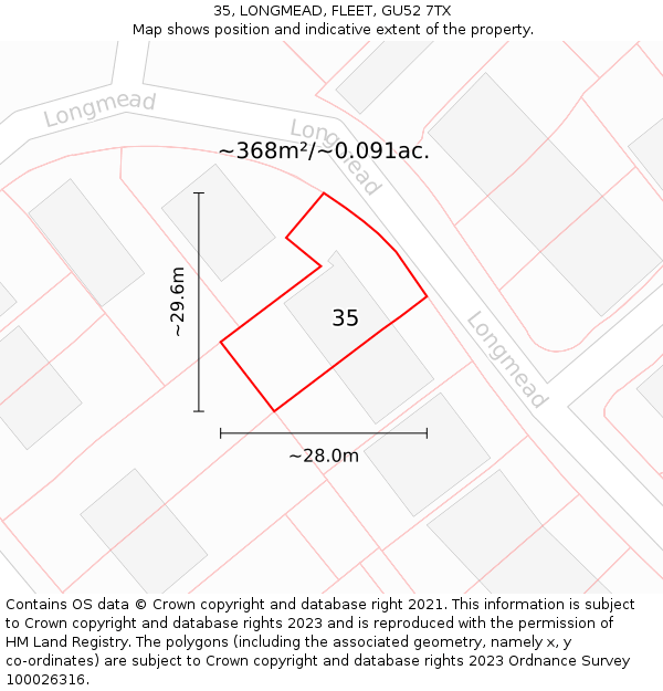 35, LONGMEAD, FLEET, GU52 7TX: Plot and title map