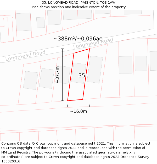 35, LONGMEAD ROAD, PAIGNTON, TQ3 1AW: Plot and title map