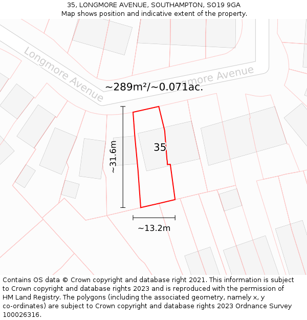 35, LONGMORE AVENUE, SOUTHAMPTON, SO19 9GA: Plot and title map