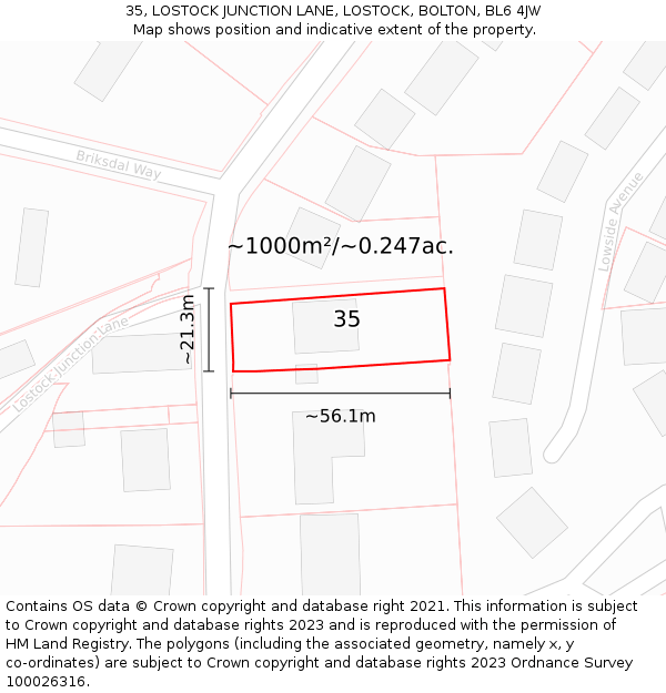 35, LOSTOCK JUNCTION LANE, LOSTOCK, BOLTON, BL6 4JW: Plot and title map