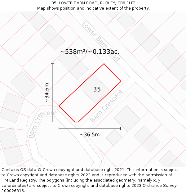35, LOWER BARN ROAD, PURLEY, CR8 1HZ: Plot and title map
