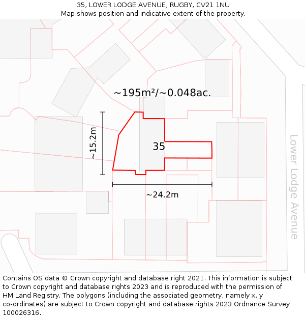 35, LOWER LODGE AVENUE, RUGBY, CV21 1NU: Plot and title map
