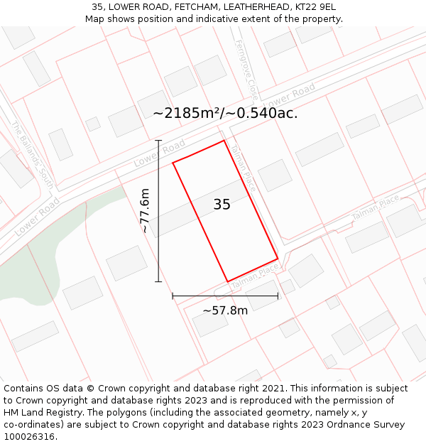 35, LOWER ROAD, FETCHAM, LEATHERHEAD, KT22 9EL: Plot and title map