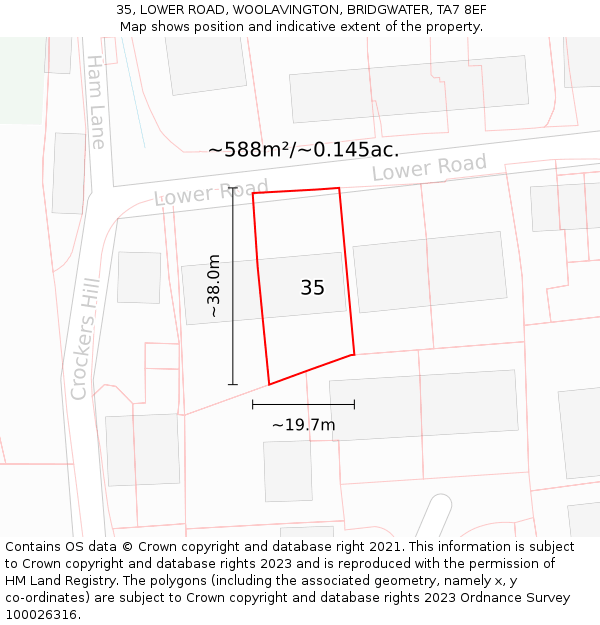 35, LOWER ROAD, WOOLAVINGTON, BRIDGWATER, TA7 8EF: Plot and title map