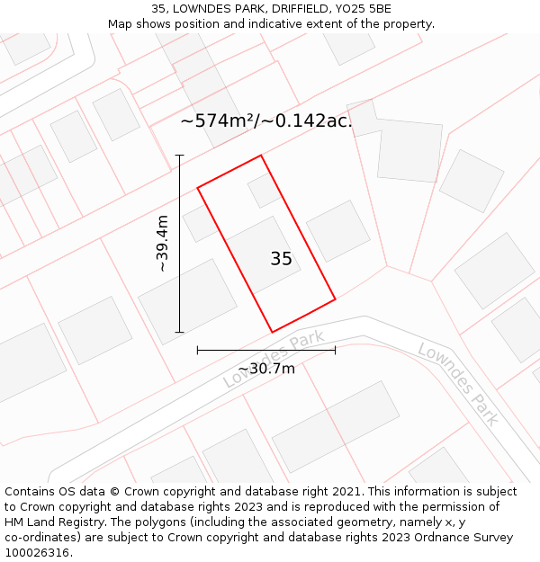 35, LOWNDES PARK, DRIFFIELD, YO25 5BE: Plot and title map