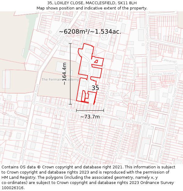 35, LOXLEY CLOSE, MACCLESFIELD, SK11 8LH: Plot and title map