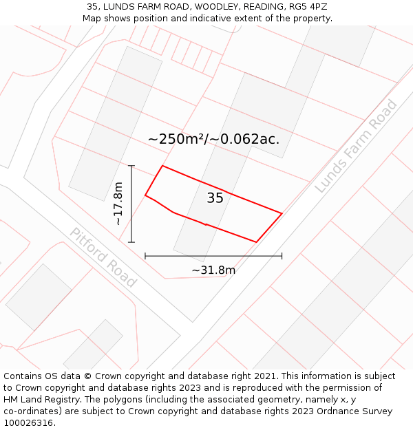 35, LUNDS FARM ROAD, WOODLEY, READING, RG5 4PZ: Plot and title map
