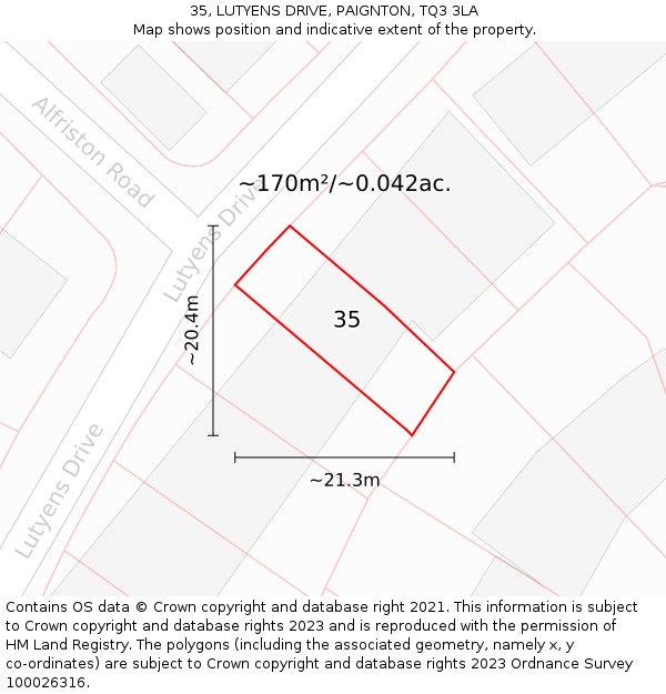 35, LUTYENS DRIVE, PAIGNTON, TQ3 3LA: Plot and title map