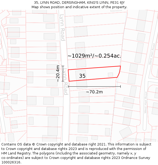 35, LYNN ROAD, DERSINGHAM, KING'S LYNN, PE31 6JY: Plot and title map