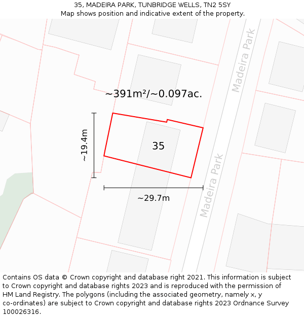 35, MADEIRA PARK, TUNBRIDGE WELLS, TN2 5SY: Plot and title map