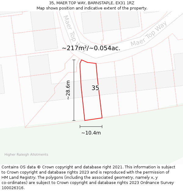 35, MAER TOP WAY, BARNSTAPLE, EX31 1RZ: Plot and title map