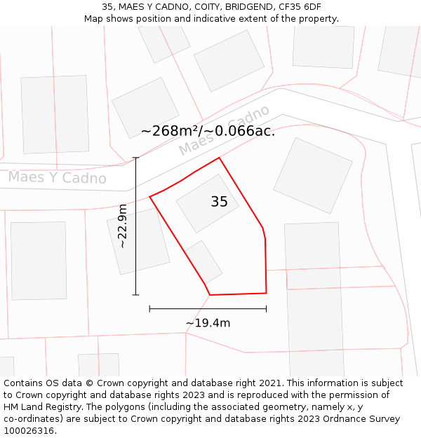 35, MAES Y CADNO, COITY, BRIDGEND, CF35 6DF: Plot and title map