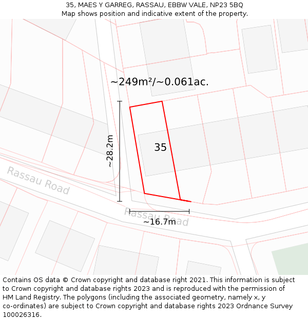 35, MAES Y GARREG, RASSAU, EBBW VALE, NP23 5BQ: Plot and title map