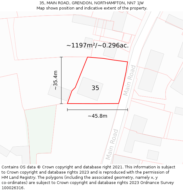 35, MAIN ROAD, GRENDON, NORTHAMPTON, NN7 1JW: Plot and title map
