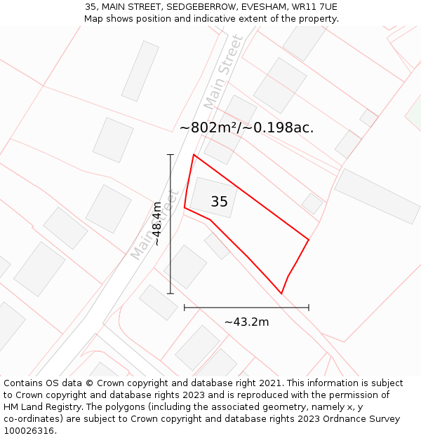 35, MAIN STREET, SEDGEBERROW, EVESHAM, WR11 7UE: Plot and title map