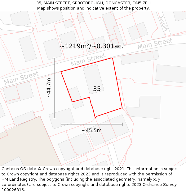 35, MAIN STREET, SPROTBROUGH, DONCASTER, DN5 7RH: Plot and title map