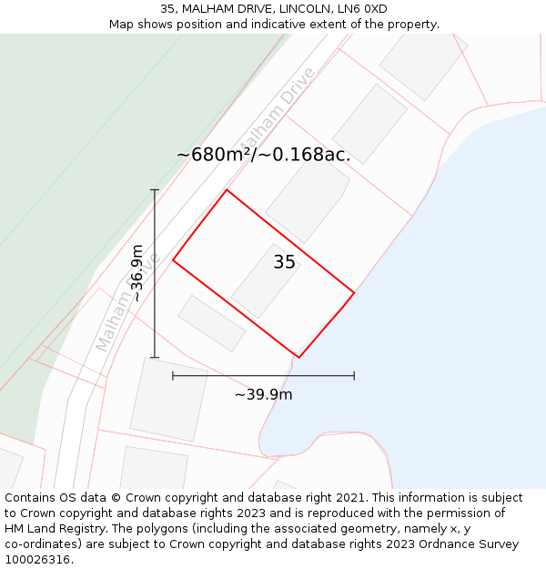 35, MALHAM DRIVE, LINCOLN, LN6 0XD: Plot and title map
