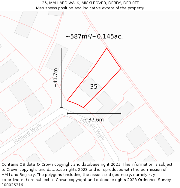 35, MALLARD WALK, MICKLEOVER, DERBY, DE3 0TF: Plot and title map