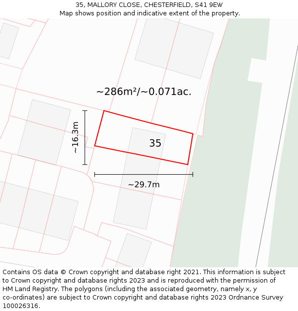 35, MALLORY CLOSE, CHESTERFIELD, S41 9EW: Plot and title map