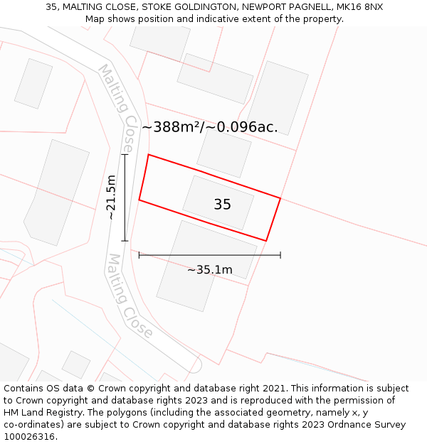 35, MALTING CLOSE, STOKE GOLDINGTON, NEWPORT PAGNELL, MK16 8NX: Plot and title map