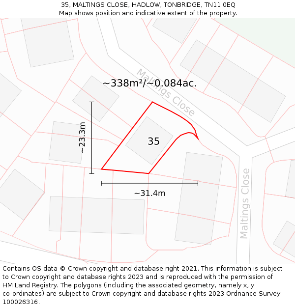 35, MALTINGS CLOSE, HADLOW, TONBRIDGE, TN11 0EQ: Plot and title map