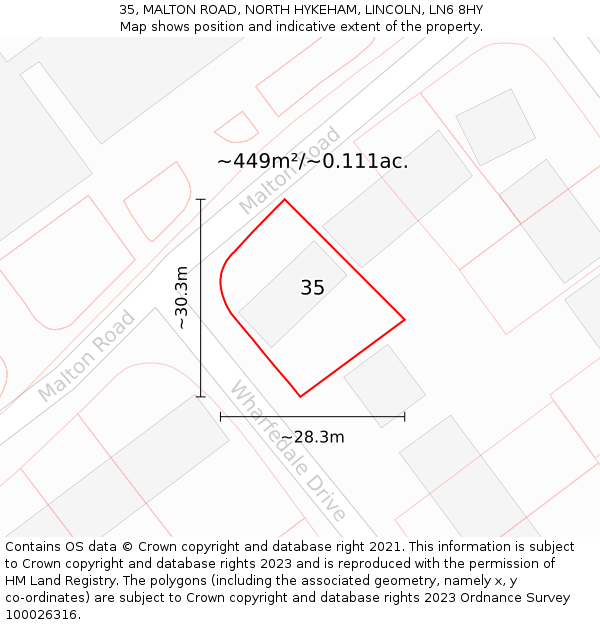 35, MALTON ROAD, NORTH HYKEHAM, LINCOLN, LN6 8HY: Plot and title map