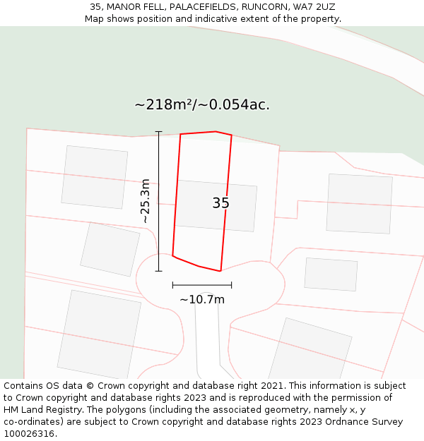 35, MANOR FELL, PALACEFIELDS, RUNCORN, WA7 2UZ: Plot and title map
