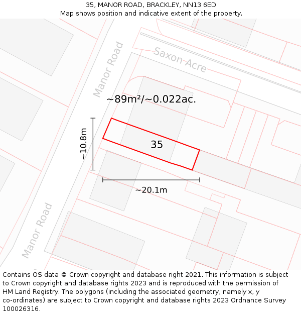 35, MANOR ROAD, BRACKLEY, NN13 6ED: Plot and title map