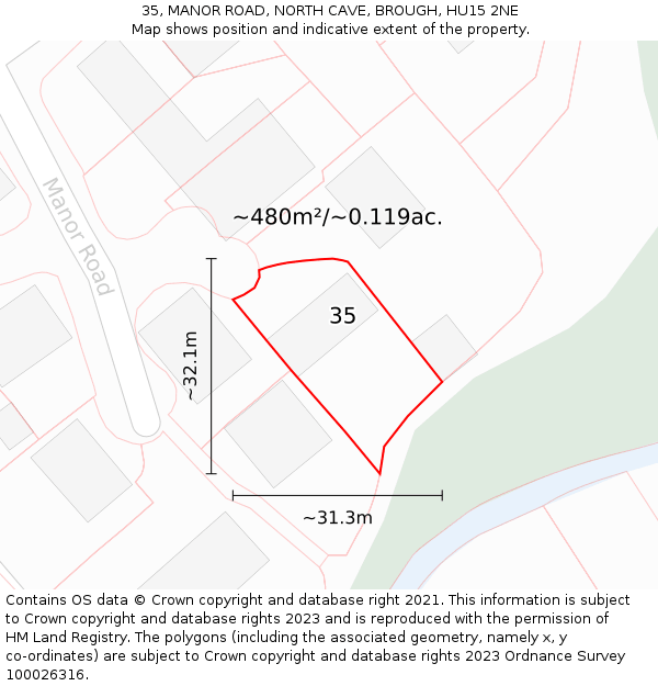 35, MANOR ROAD, NORTH CAVE, BROUGH, HU15 2NE: Plot and title map